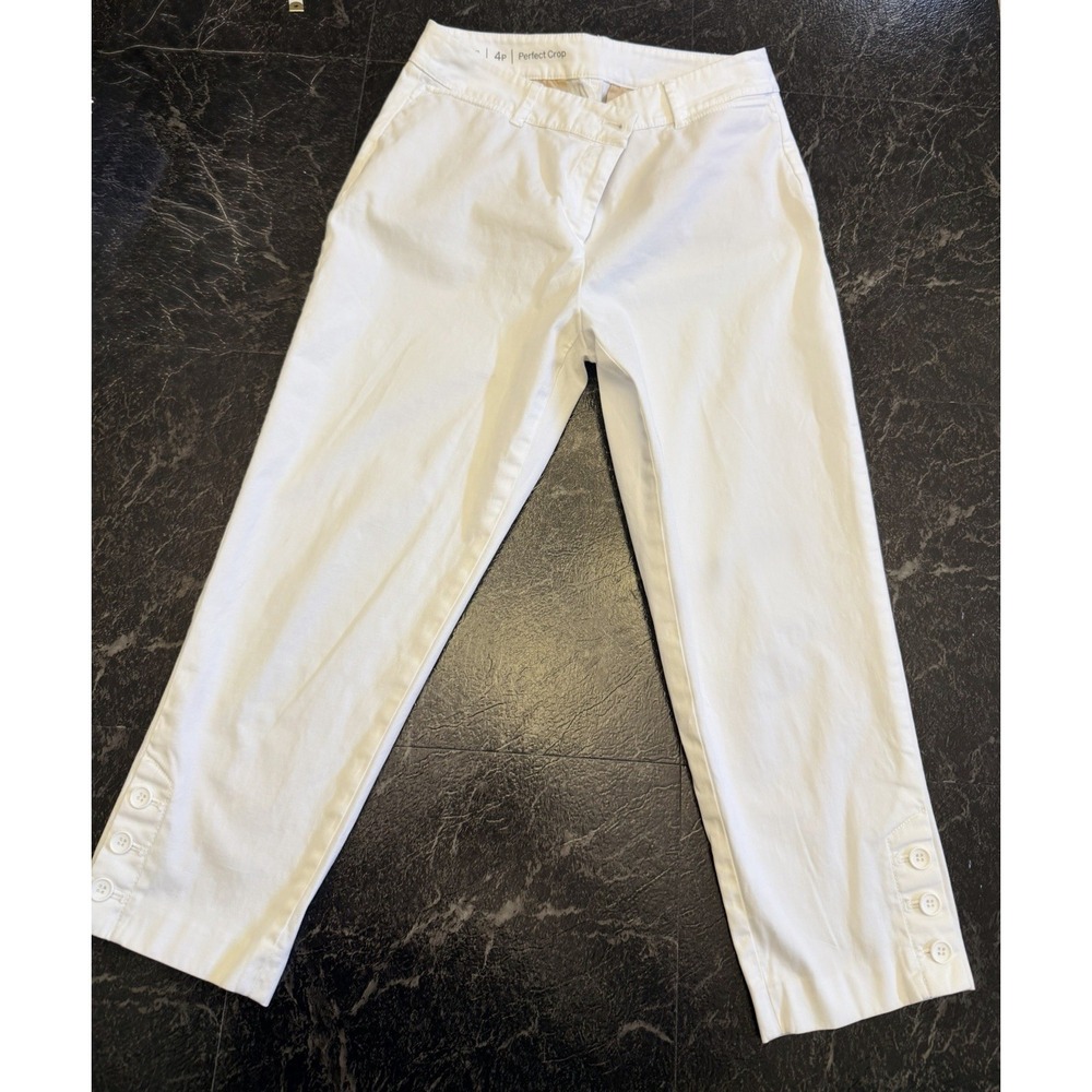 Talbot Perfect Crop Pants Size 4p White Button Detail On Leg